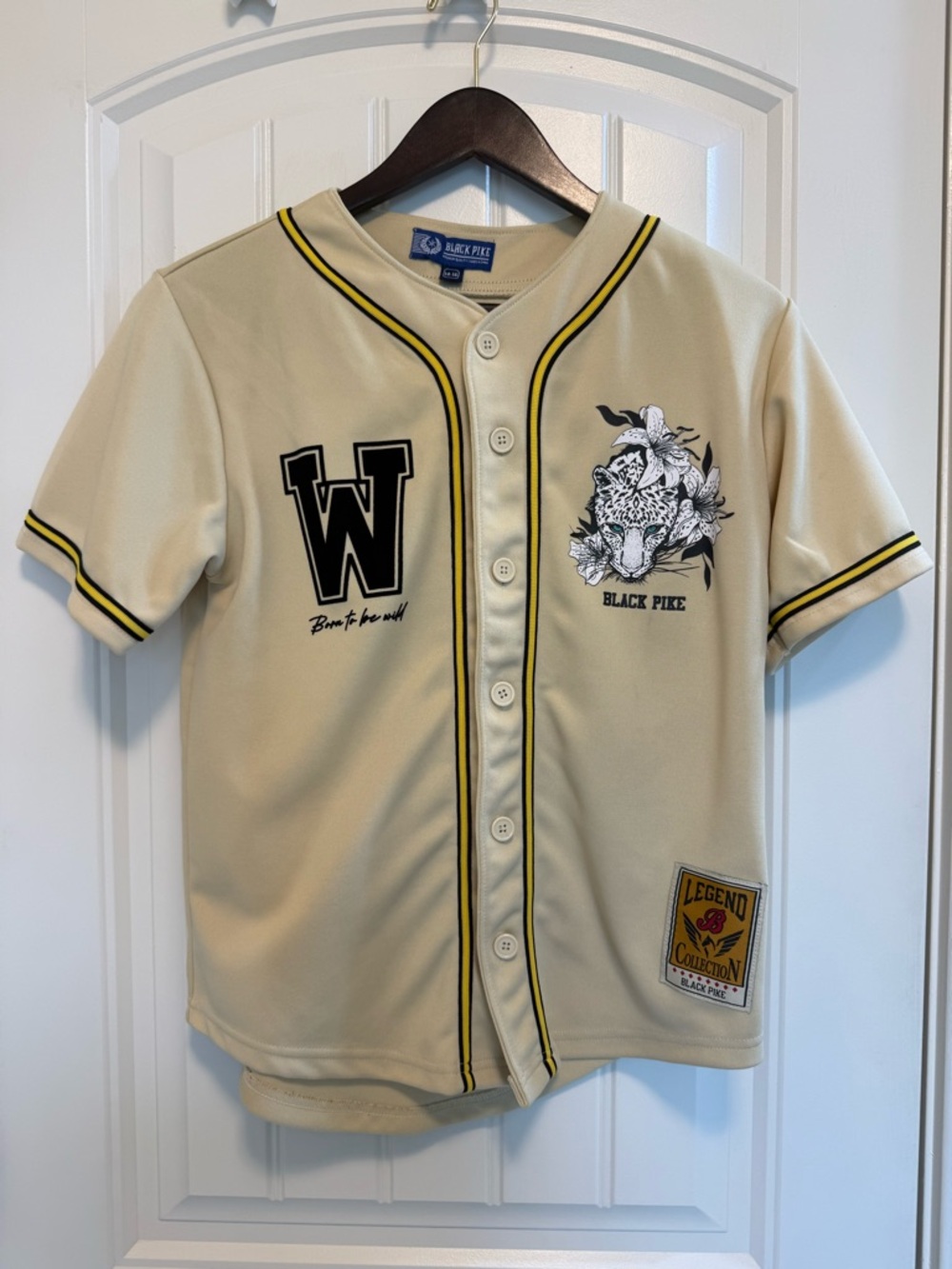 Born To Be Wild Leopard Youth LG Jersey - Cream with Black & White Print